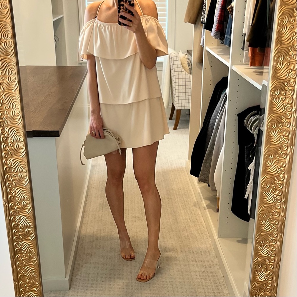 Black Halo Santos Mini Tiered Ruffle Dress Size Small NWT Pale Pink/Nude